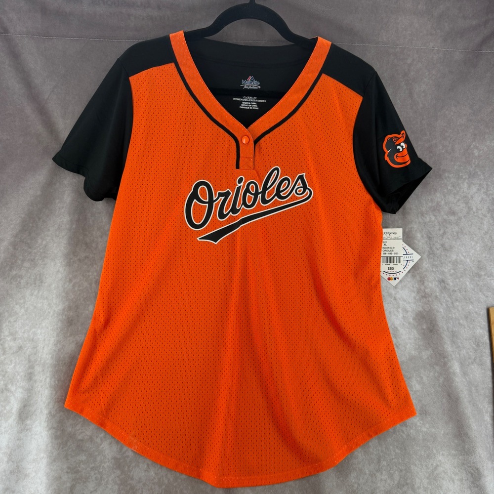 Majestic Baltimore Orioles MLB Jersey Womens XL Orange Black Cool Base MG23